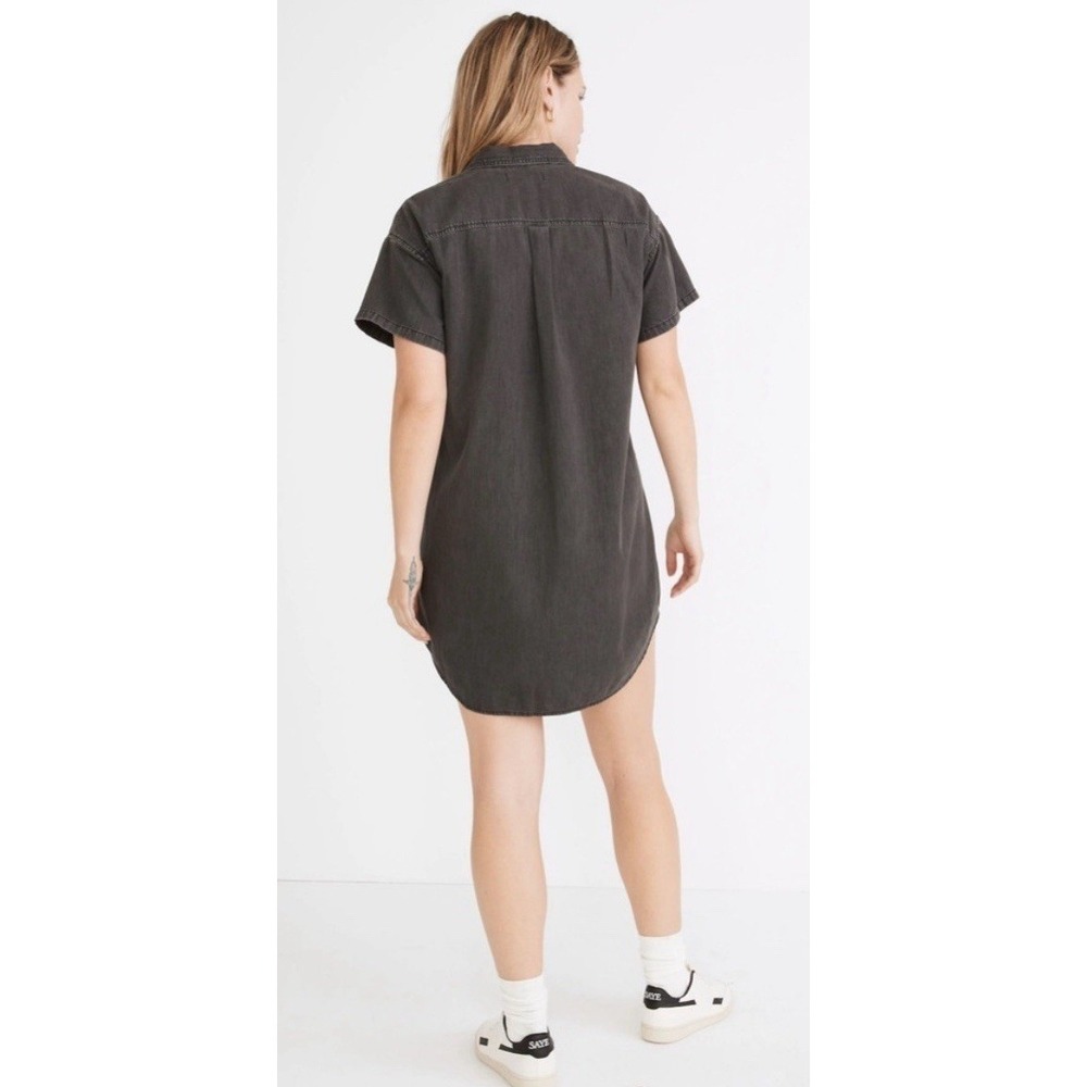 Madewell Popover Shirt Dress XS‎ Black Denim Short Sleeve Relaxed Utility Beach - Picture 2 of 10